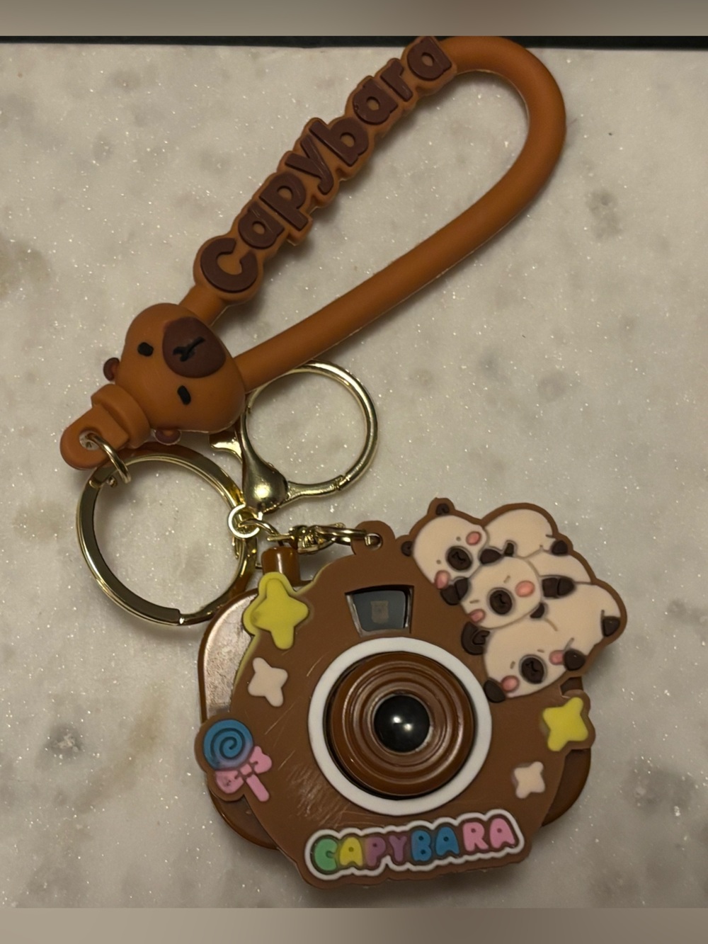 Capybara Brown Camera Keychain Wristlet